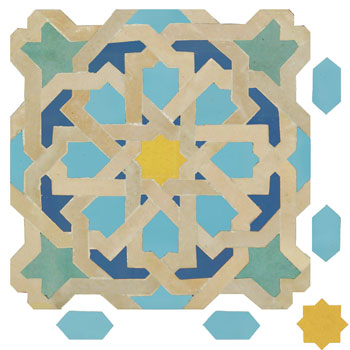 Mosaic House Moroccan tile Metam LG 13-2-12-11-18 Light Blue,   Beige,   Light Green,   Light Turquoise,   Yellow,    solid zellige, mosaic, zellij, field, pattern, glaze, classic, stars, intricate 